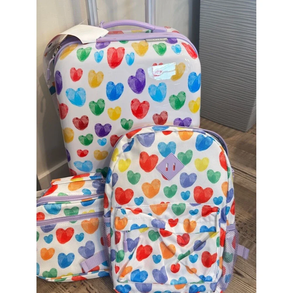 Travelers Club kids 5 piece luggage set Multicolor Heart Travel Set Lavender